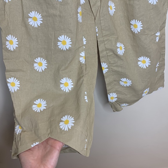 Tan Daisy Flower Pattern Pocket Cotton Beach Pants Hippie 70’s Flashback Bottoms - Picture 5 of 12